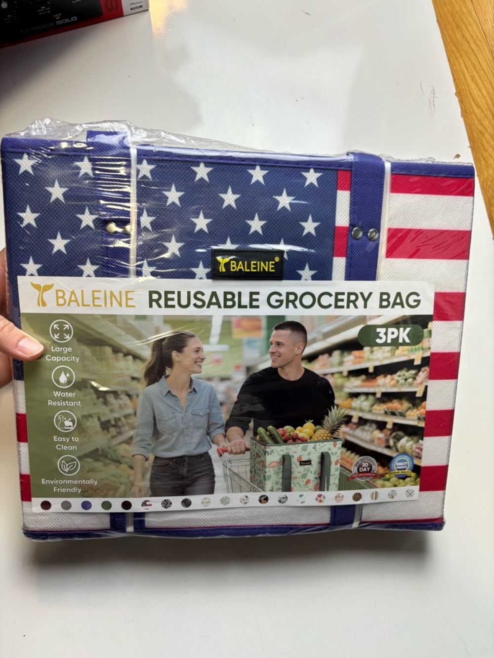 BALEINE‎ 3PK Reusable Grocery Bag - American Flag Blue/White/Red